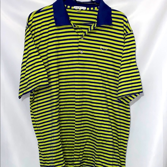 Peter Millar MENS size XL Blue and Yellow Polo Shirt Sporty Stripes Clean - Picture 1 of 9
